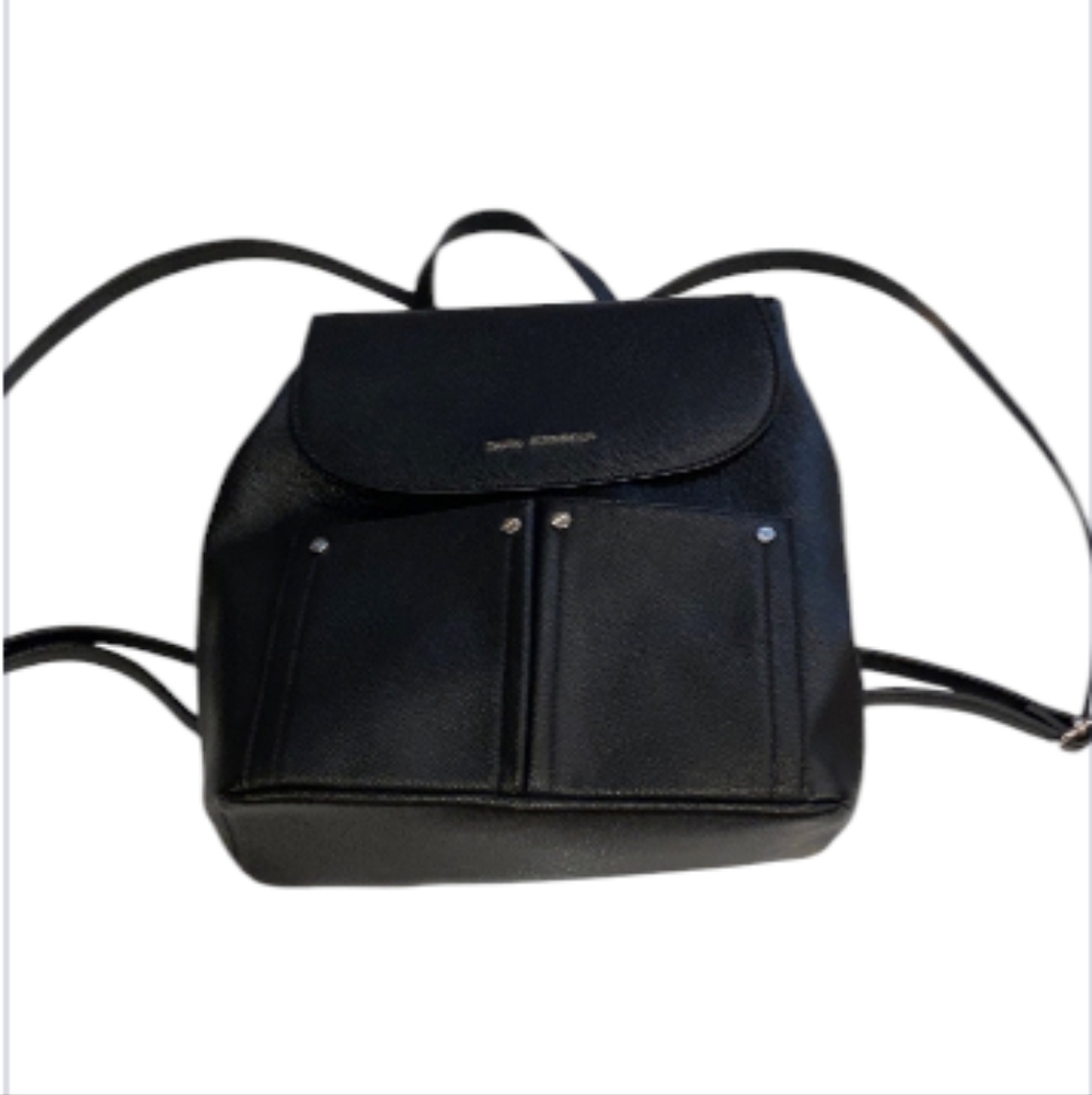 Dana Buchman Solid Black Leather Backpack Purse HTF NWOT